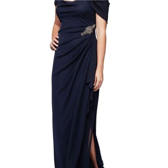 NWT Alex Embellished Cold Shoulder Column Evening Gown 132902 size 16 - Picture 3 of 9